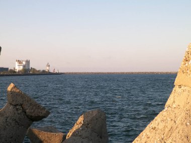 Landscape of dock area, Mangalia, Romania. Traveling concept, copy space.