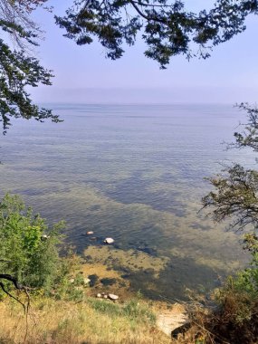 Baltık Denizi 'nin Güzelliği. Kristal su. Kuzey Polonya. Puck Bay 'de. Boşluğu mavi gökyüzünde kopyala.