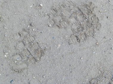 Footprint on ground as a background. Copy space.