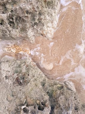 Doğal bir arka plan olarak kıyı kayaları ve deniz suyu. Boşluğu kopyala.