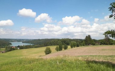 Ostrzyckie Gölü ve Wiezyca Bölgesi, Pomerania, Kashubia, Polonya 'nın güzel manzarası.