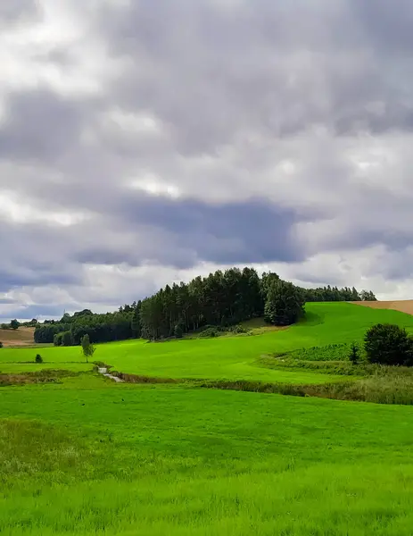 stock image Storm is coming. Cloudy sky over Kashubian meadows. Pure nature, beautiful landscape of northern Poland. Kashyubia Region in Pomerania.