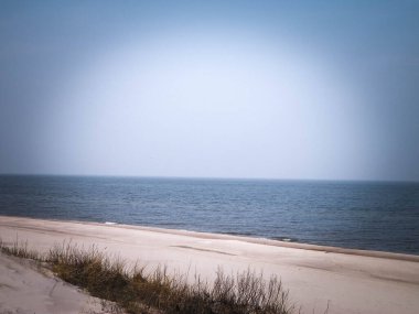Güneşli bir günde Baltık kıyısı. Tembel, Polonya seyahati ve doğa konsepti.