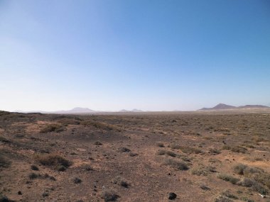 Çöl manzarası, Lanzarotte, Kanarya Adaları. Çöl, Lanzarote adasındaki tipik bir manzaradır. Seyahat ve doğa kavramı.