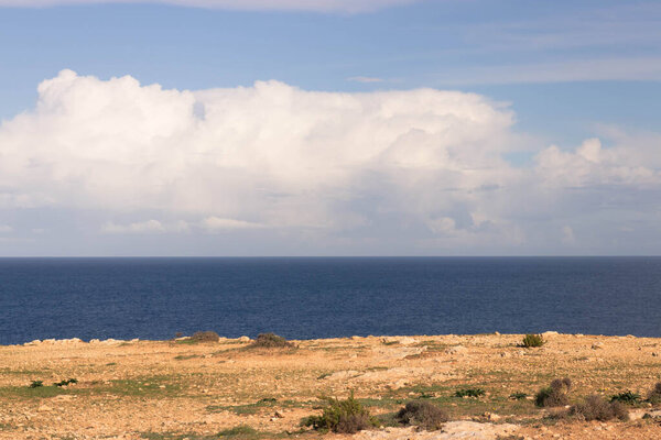 Cliffs in Malta. The Marfa Peninsula is located in the north of the island.