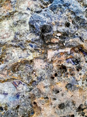 Doğal bir arka plan olarak kıyı kayaları ve deniz suyu. Boşluğu kopyala.