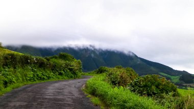Dağ yolu, Sao Miguel, Azores adaları. Atlantik Okyanusu 'ndaki küçük takımadaların güzel doğası. Azores iland, Portekiz 'in otonom bölgesidir..