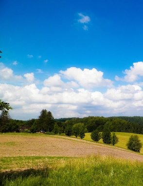 Beautiful view of hills and meadows of Wiezyca Region, Pomerania, Kashubia, Poland. clipart