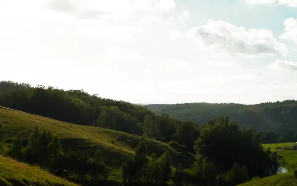 stock image Pastures in the Wiezyca Region. Mountainous landscape. Wiezyca is part of Kashubia region in northern Poland.