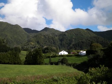 Sao Miguel Adası 'nda dağın tepesinde. Azores. Doğanın güzelliği.