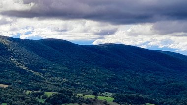 Dağın tepesinden Karpatların güzel manzarası. Doğanın güzelliği.