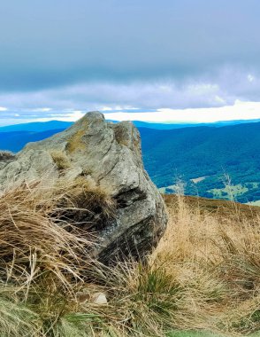 Dağın tepesinden Karpatların güzel manzarası. Doğanın güzelliği.