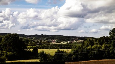 Empty field, autumn in Kashubian Region, Poland.Travel and agriculture concept.