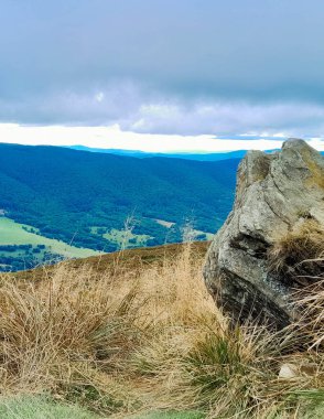 Dağın tepesinden Karpatların güzel manzarası. Doğanın güzelliği.