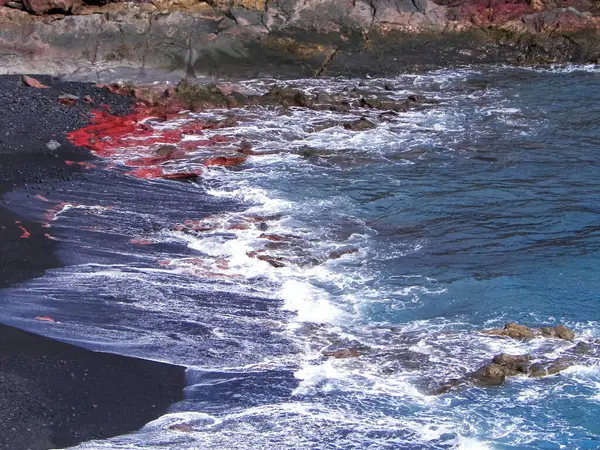 Rocky El Golfo Beach on Lanzarote Island. Coastal view.