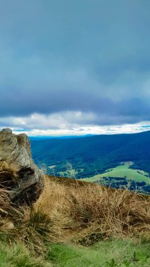 Dağın tepesinden Karpatların güzel manzarası. Doğanın güzelliği.