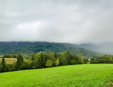Bieszczady Dağları 'nın tepesinde kara bulutlar. Fırtına geliyormuş. Polonya 'nın güneyi.