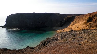 Cliff near Popagayo Beach. Lanzarote Island. Canarian Archipelago. Popular touristic attraction.