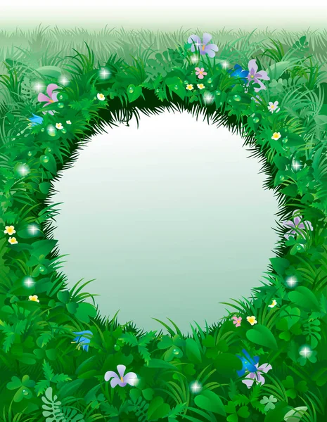 Frame Pond Background Meadow Plants Flowers Covered Dew — Stock Vector
