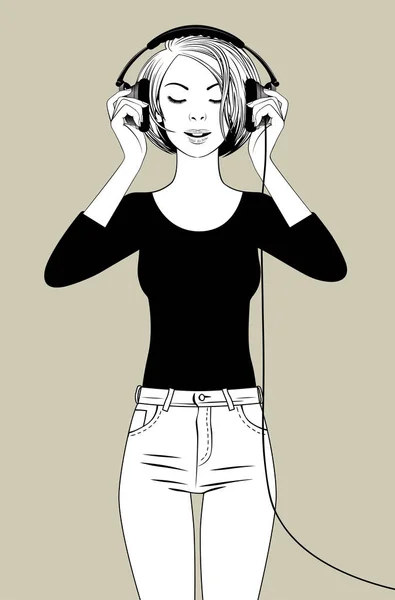 金发姑娘戴上耳机 — 图库矢量图片