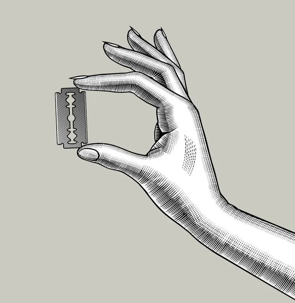 指に安全剃刀を持つ女性の手 — ストックベクタ