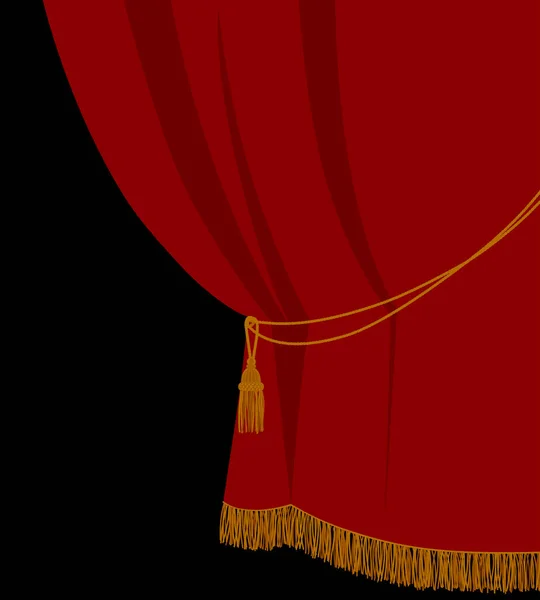 Tenda Rossa Stile Piatto Isolato Con Frangia Dorata Sfondo Nero — Vettoriale Stock