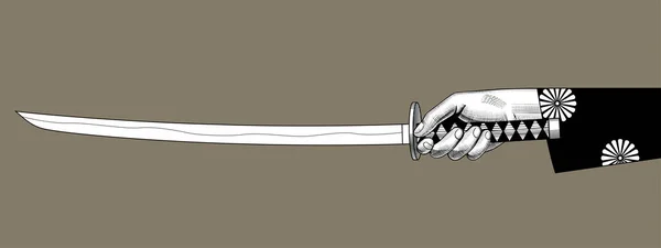 Hand Holding Japanese Sword Katana — Stock Vector