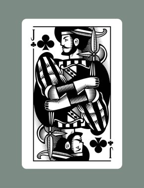 Jack, eski kabartma çizim stiliyle Clubs takımının kartını oynuyor.