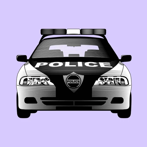Гравірований Вінтажний Малюнок Поліцейського Автомобіля Лобовому Вигляді — стоковий вектор