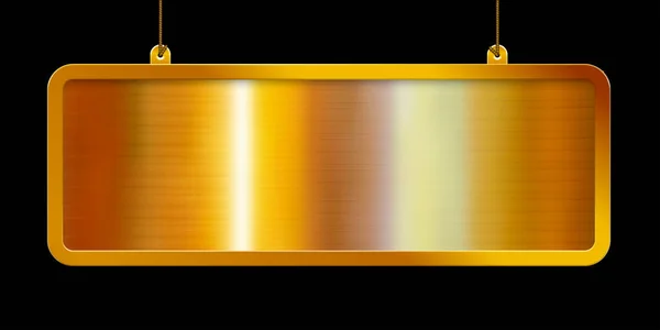 Висячая Длинная Золотая Металлическая Рамка Прямоугольная Вывеска Изолированная Черном — стоковый вектор