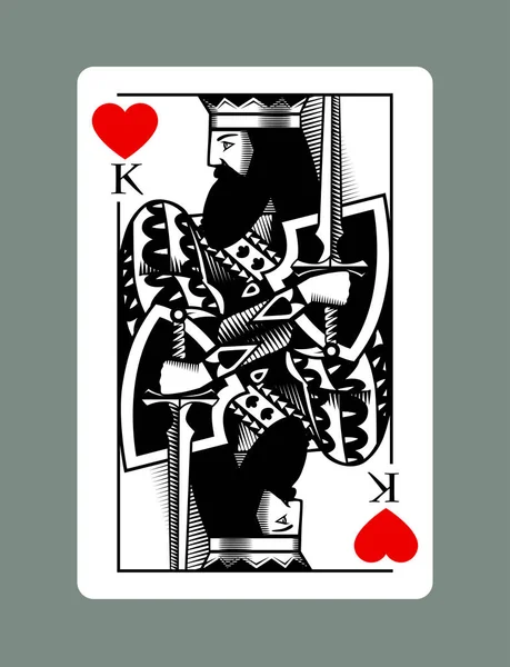 Kral Eski Oymacılık Stiliyle Hearts Takımının Kartını Oynuyor — Stok Vektör