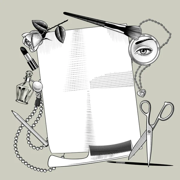 Баннер Бумаги Рамой Набора Косметических Инструментов — стоковый вектор