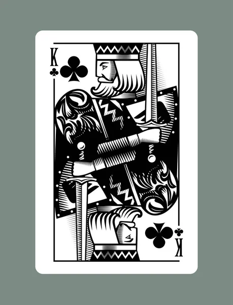 King Playing Card Clubs Suit Vintage Engraving Drawing Style — 图库矢量图片