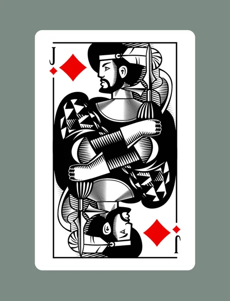 Jack Playing Card Diamonds Suit Vintage Engraving Drawing Style Vector Graphics