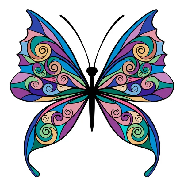 Decorative Butterfly Colorful Wings Flat Linear Style Isolated White — Stock Vector
