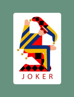 Joker, kart ve logo tasarımı yaparken komik, modern bir düz stil kullanıyor. Vektör illüstrasyonu