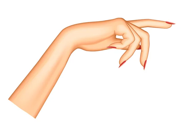 Kadın Işaret Eden Eli Beyazın Üzerinde Izole Edilmiş Şaret Parmağı — Stok Vektör