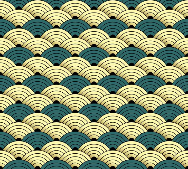 Seamless Pattern Gold Green Abstract Scales Background Japanese Chinese Style Stock Vector