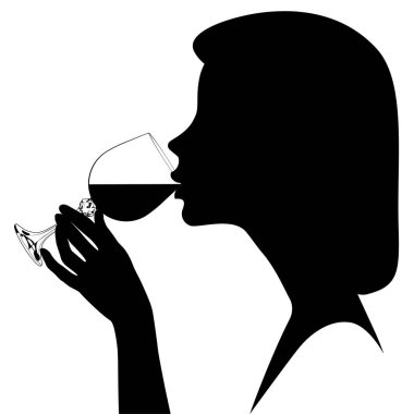 Elinde bardakla şarap içen siyah bir kadın silueti.