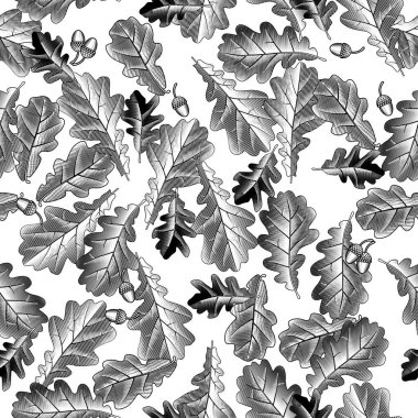 Meşe, beyaz üzerine izole edilmiş siyah-beyaz oyma tarzında pürüzsüz desen arkaplanı bırakır