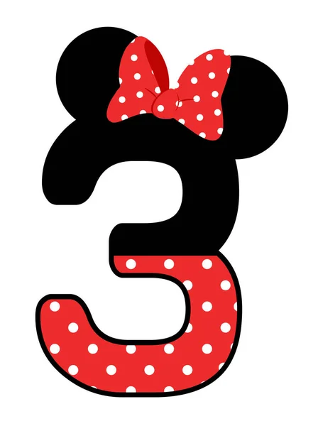 Kırmızı fiyonk ile 3 numaralı Minnie Mouse