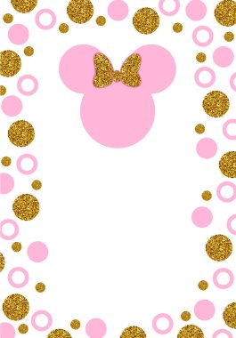 Şirin minnie mouse daveti ile altın ve pembe konfeti 