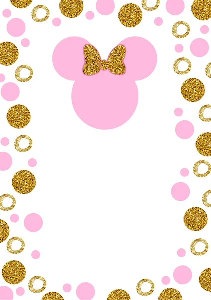 Cute Minnie Mouse Invitation Gold Pink Confetti — Stock Photo, Image