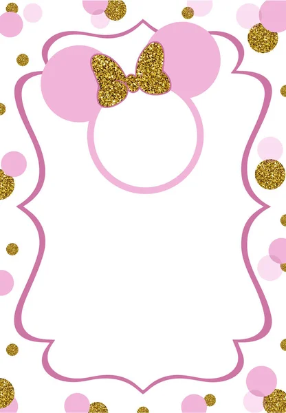 Lindo Minnie Mouse Invitación Con Oro Confeti Rosa — Foto de Stock