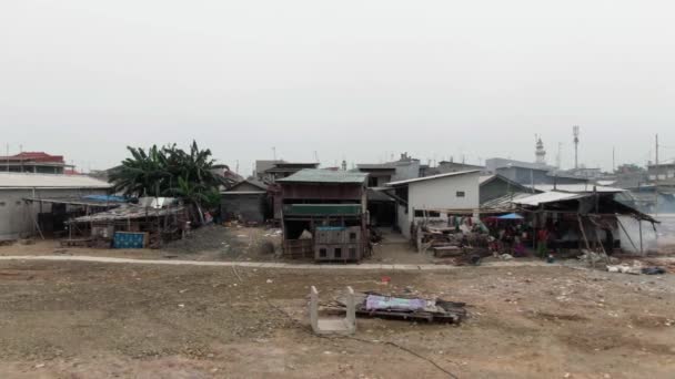 Imágenes Aéreas Barrio Pobre Una Zona Densamente Poblada Cilingcing Tanjung — Vídeos de Stock