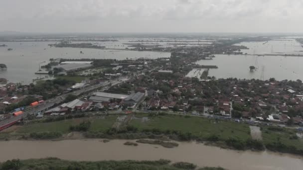 Drone Udara Footage Rumah Warga Yang Kebanjiran Demak Jawa Tengah — Stok Video
