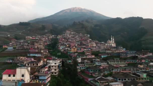 Beauty Aerial Footage Highest Village Mount Sumbing Nepal Van Java — Stock Video