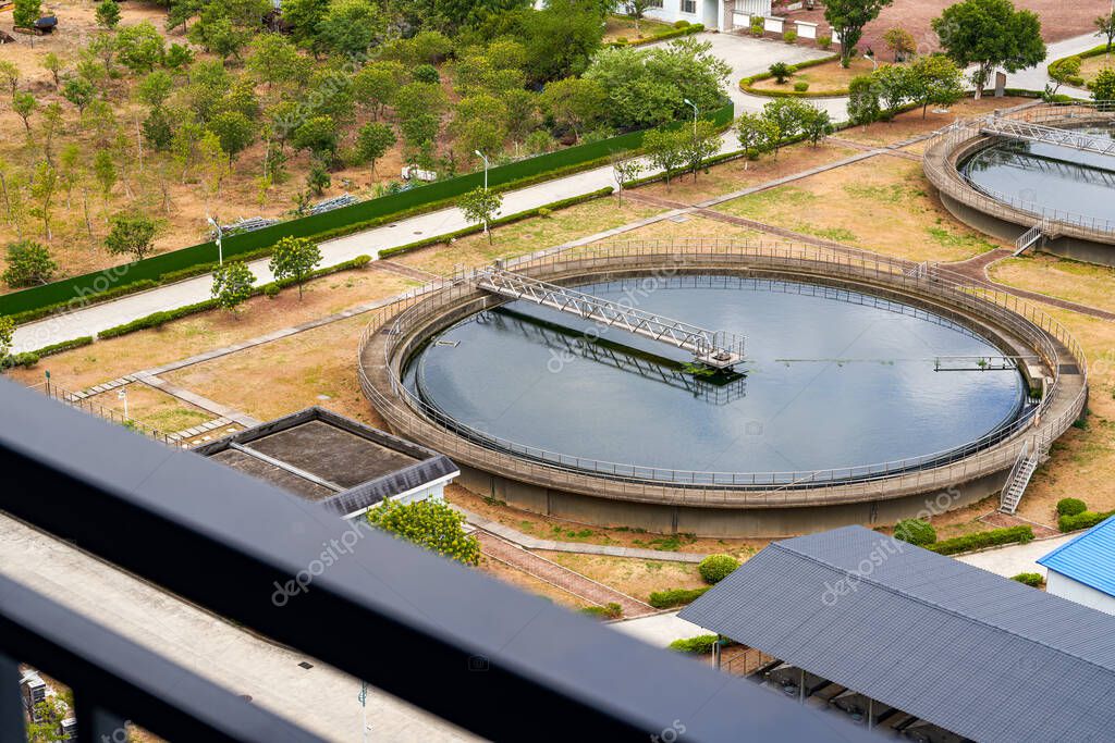 Sedimentation tank of a sewage treatment plant in the city