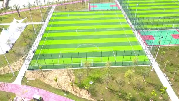 Gölün Ortasındaki Adadaki Yeni Futbol Sahasının Havadan Çekilmiş Fotoğrafı — Stok video