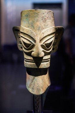 Antik Çin Bashu ve Sichuan Kültürü Sanxingdui 'nin Bronz Maske Kalıntıları